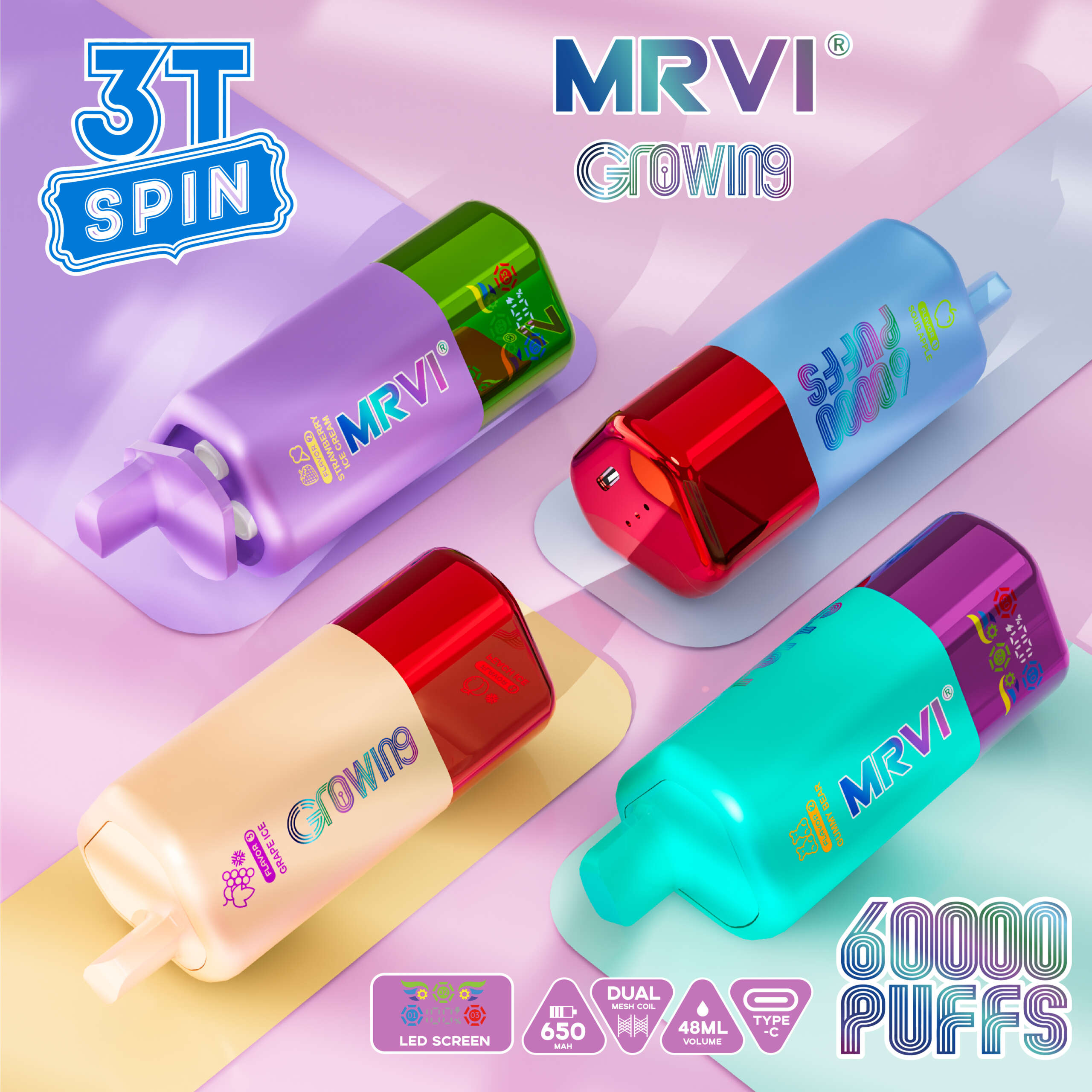 MRVI GROWING 60000 PUFFS With 3 in 1 Flavors ——10PCS/BOX (EU warehouse) Fast free shipping vs vapsolo vape