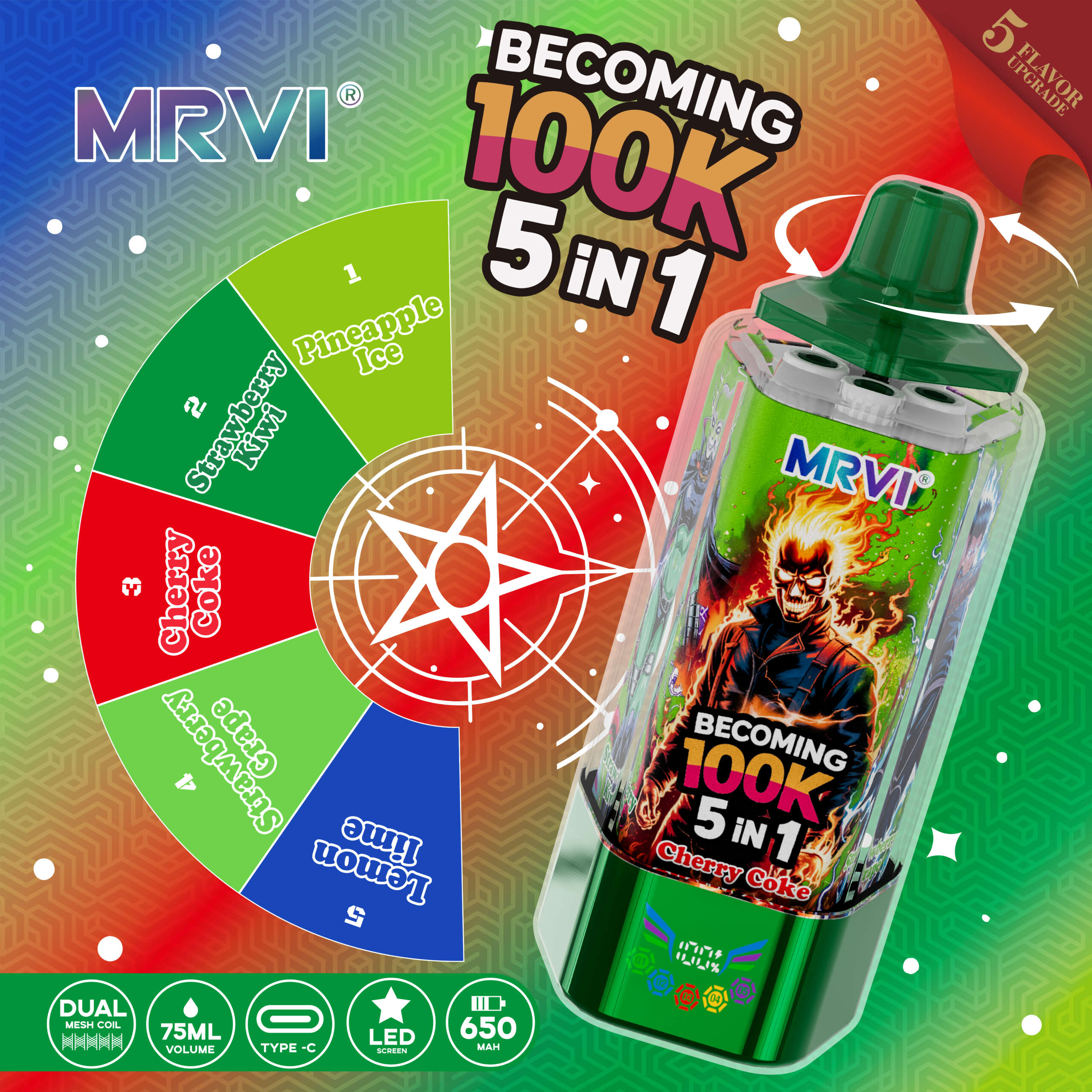 MRVI BECOMING 100K PUFFS With 5 in 1 flavor——10PCS/BOX - Image 5