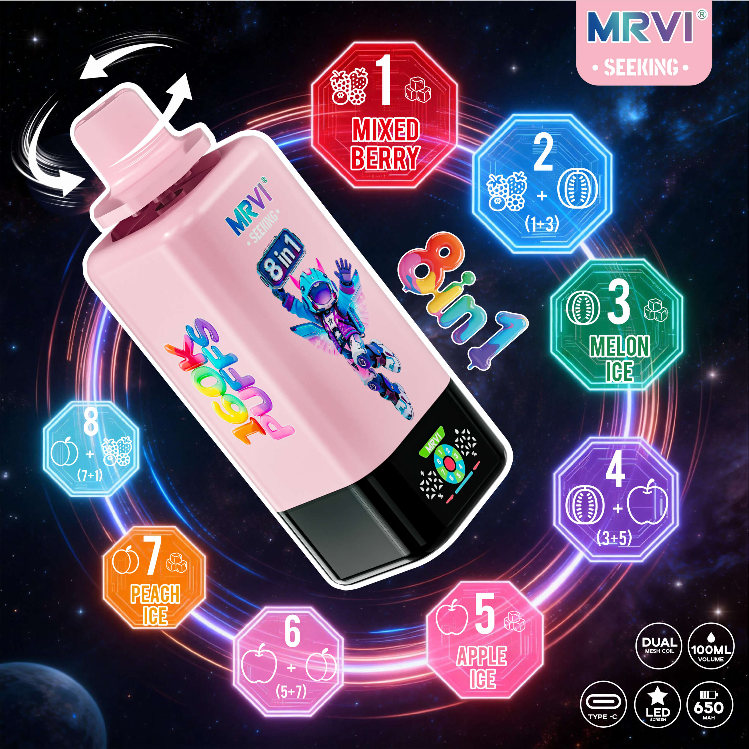 MRVI SEEKING 160K Puffs 8 in 1 flavor——10PCS/BOX - Image 6