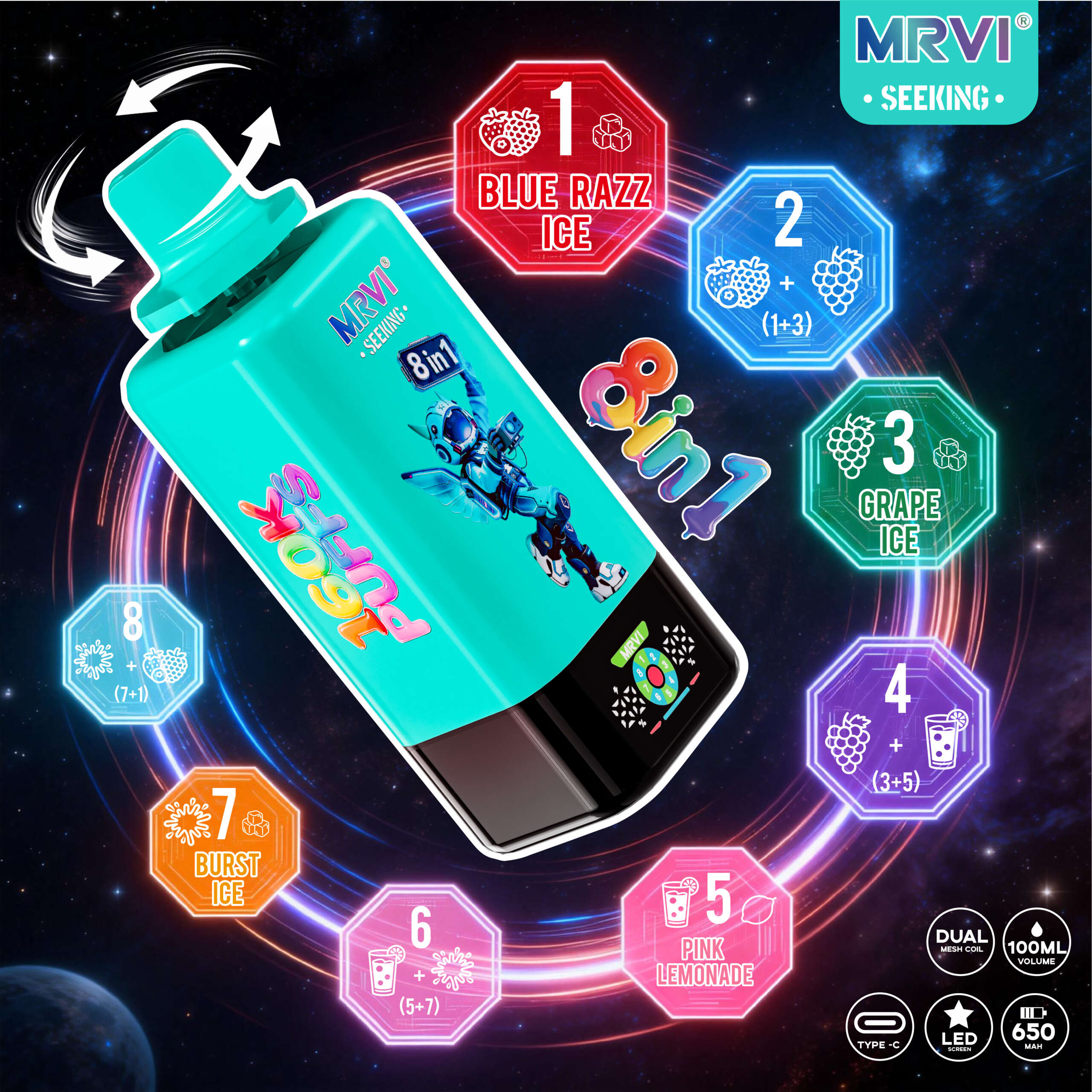 MRVI SEEKING 160K Puffs 8 in 1 flavor——10PCS/BOX - Image 8